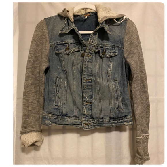 Free People Jackets & Blazers - Free People Distress Jeans Jacket Hoodie S
